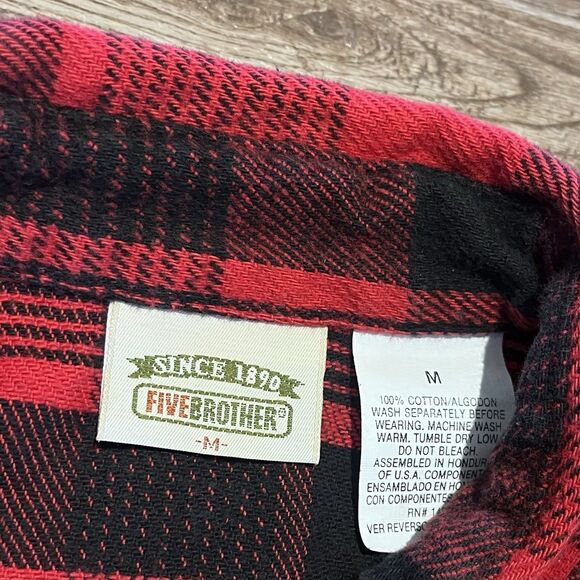Vintage Five Brothers Flannel Shirt Men’s Medium Buffalo Plaid Red Black Cotton - Picture 4 of 7